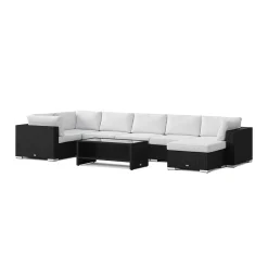 Comfort Garden Bahamas U-formad utomhus loungegrupp 7-sits med vändbar divan och bord med hylla