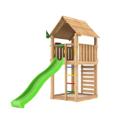 Barn Jungle Gym Cabin 2.1 Grön Rutschkana Trä