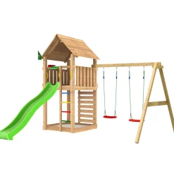 Barn Jungle Gym Cabin 2.1 Gungmodul & Grön Rutschkana