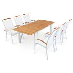 Hillerstorp Nydala 6 st Karmstolar med Förlängningsbart Träbord Vit/Teak
