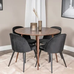 Bord|Matgrupp*Venture Home Plake med 4 Valentina Stolar Sammet Runt