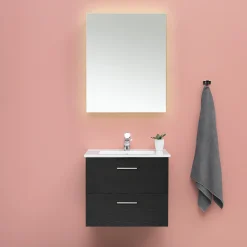Badrumspaket*4AQUA Slim Svart Ek 60 med Lådor och Spegel Luna LED