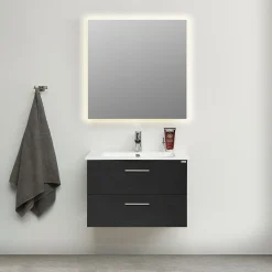 4AQUA Slim Svart Ek 80 med Lådor och Spegel Luna LED