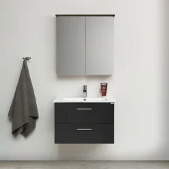 Badrumspaket*4AQUA Slim Svart Ek 80 med Lådor och Spegelskåp