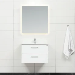 Badrumspaket*4AQUA Slim Vit 80 med Lådor och Spegel Luna LED