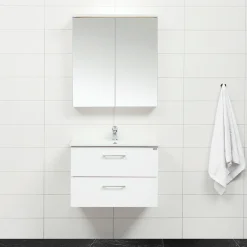Badrumspaket|Badrumsmöbler*4AQUA Slim Vit 80 med Lådor och Spegelskåp