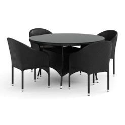 Comfort Garden Thor utomhus rund matgrupp 140 cm med 4 Thor fåtöljer