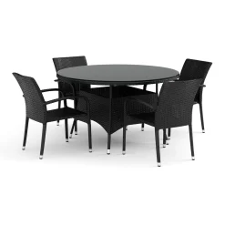 Altanmöbler|Konstrottingmöbler*Comfort Garden Thor utomhus rund matgrupp 140 cm med 4 Thor Light Trädgårdsfåtölj