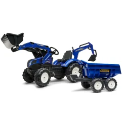 Barnfordon|Lekfordon & Hobbyfordon*Falk Traktorgrävare inkl. vagn med tipp New Holland